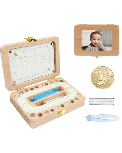 Tooth Fairy Tooth Holder for Kids, Wooden Memory Fairy Baby Keepsake Box for Lost Teeth, Storage Case to Keep a Child's Memories - Gift for Boys & Girls(Photo Frame Included)