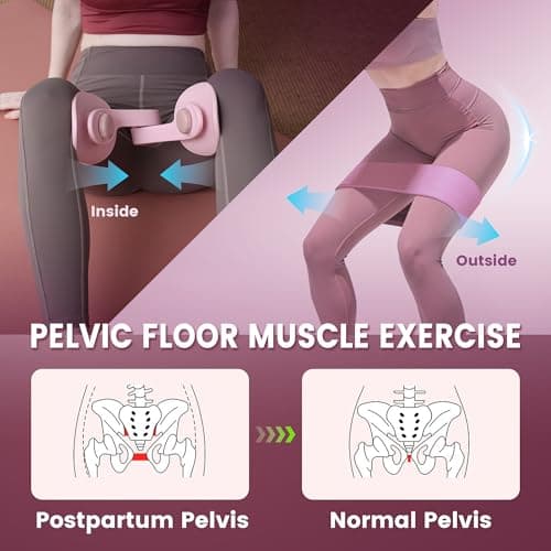 35lb Fixed-Resistance Inner Thigh Exerciser + 39LB Fabric Resistance Band | Balanced Center-of-Gravity Hip & Leg Trainer Kit for Men & Women | Portable Home Gym Lower Body Workout Equipment (Pink) - Thumbnail 3