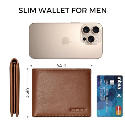 Genuine Leather Wallet for Men 12 Cards Mens Wallet Bifold Rfid Blocking with 2 ID Windows Card Holder Wallet with Gift Box - Thumbnail 6