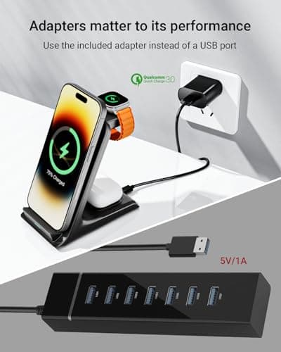 Eazpower Wireless Charger for Thick Cases of 10MM/Otterbox/Heavy Duty, 3 in 1 Charging Dock for iPhone 17 16 15 14 Pro Max, Phone Stand Charging Station for Multiple Devices for Apple Watch/AirPods - Thumbnail 4