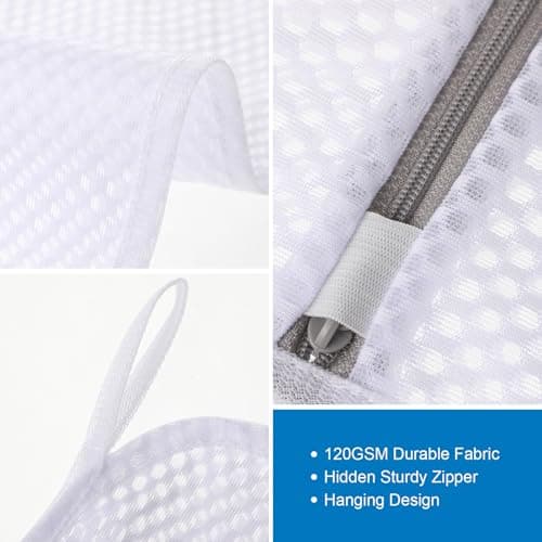 Dntorx 3 PCS Durable Honeycomb Mesh Laundry Bags for Delicates with Zipper, Reusable Laundry Bag Mesh Wash Bags for Washing Machine for Clothes, Shoes, Socks, Underwear, Bra (M + L + XL, White) - Thumbnail 6