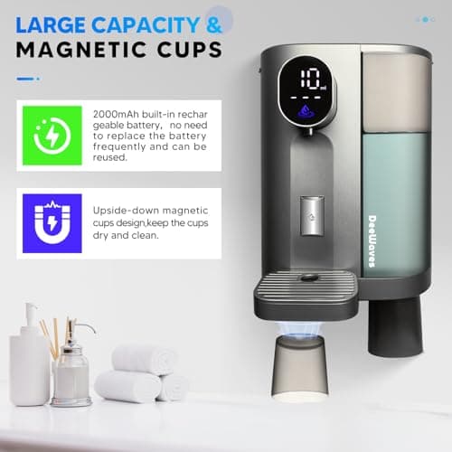 Automatic Mouthwash Dispenser for Bathroom 20.3 Fl oz -Touchless Smart Mouth Wash Dispenser, Electric Wall Mounted Mouthwash Dispenser with 2 Magnetic Cups,4 Levels and LED Screen for Kids Adults Grey - Thumbnail 4