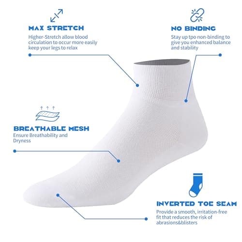 Forcool Diabetic Ankle Socks, Loose Top Extra Wide Non-Binding and Cushioned for Men's Women's, Black White, Large, 6 Pairs - Thumbnail 4