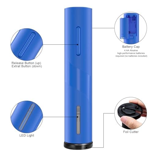 COKUNST Electric Wine Opener, Battery Operated Corkscrew with Wine Bottle Cutter for Wine Lovers, Blue - Thumbnail 2