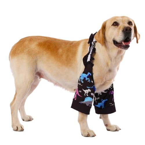 LovinPet Front Leg Sleeves for Medium and Large Dogs, 4-Way Stretch Elbow Protection, Anti-Lick Recovery, Warmth and Callus Prevention, Pair, Dinosaur Print, Black,3XL - Image 1