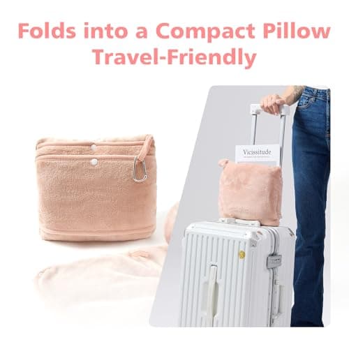 SHINEDOOR Travel Blanket with Carry Bag, Lightweight Wearable Airplane Blanket, Soft Packable Throw for Travel & Office Blush Pink - Thumbnail 3