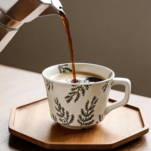 ZPGXLRZ Vintage Ceramic Mug Set - 12 oz Unique Ceramic Coffee Mugs & Tea Cups with Hand-Drawn Patterns, Dishwasher & Microwave Safe, Ideal Gift - Thumbnail 3