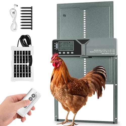 fophop Large Automatic Chicken Coop Door, Solar Powered with Upgraded 4000mAh Battery, Light Sensor, Timer, Remote & Manual Control, Anti-Pinch Safety Auto Door for Chickens, Ducks & Geese, Blue - Image 1