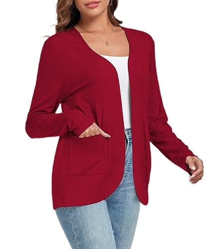 TownCat Women’s Lightweight Cardigan with Pockets Long Sleeve Open Front Cardigan for Women (WineRed,L) - Image 1
