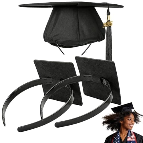 PUNCHMAN 2 Pack Graduation Cap Headband - Lightweight All-Day Comfort Grad Cap Headband Insert - Secure Grad Hat Holder for Curly/Thick Hair - Anti-Slip Removable Graduation Hair Accessories,Black - Image 1