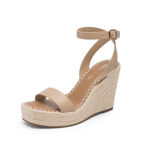 DREAM PAIRS Women's Open Toe Platform Sandals Adjustable Buckle Ankle Strap Comfortable Summer Espadrille Wooden Heeled Wedge Fashion Dressy Shoes,Size 10,Nude,SDWS26008W - Image 1