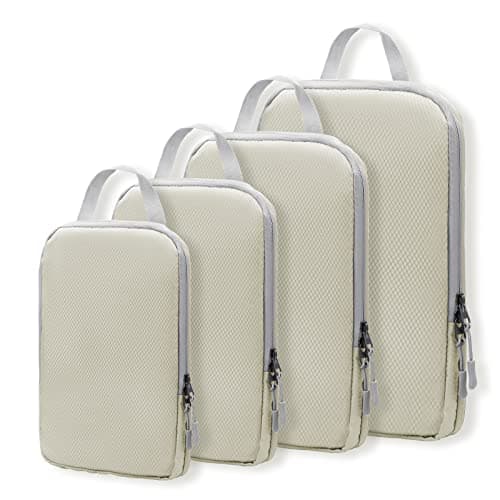 WOOMADA Compression Packing Cubes for Suitcases Travel Essentials 4 Set Expandable Travel Bags Organizer for Luggage(ivory) - Image 1