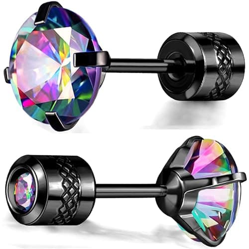 VOLUKA Titanium Earrings for Sensitive Ears, 1 Pairs Screw Back Hypoallergenic Surgical Grade Titanium Cubic Zirconia Stud Earrings for Women Men - Black - Image 1