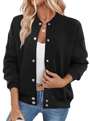 GEMLON Womens Button Down Sweatshirts Jackets Long Sleeve Casual Loose Outwear with Pockets Black XL - Image 1