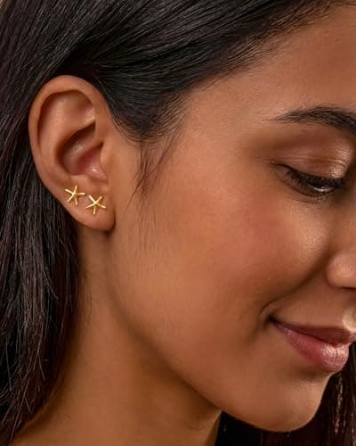 MUMREUES Gold Earrings for Women Trendy 14K Gold Plated Small Starfish Stud Earrings Dainty Lightweight Minimalist Simple Hypoallergenic Earrings Jewelry Gifts for Her - Thumbnail 4