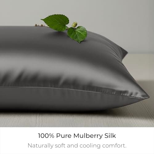 Mellanni Pure Silk Pillowcase King Size - Perfect for Hair and Skin, Preventing Wrinkles - Easy Care - Naturally Cooling Silk Pillow Cover with Hidden Zipper (King, Dark Gray) - Thumbnail 2