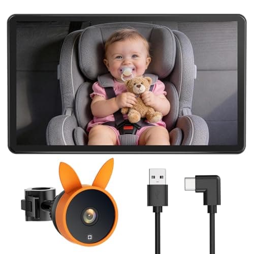 Babyvue BV4 USB Car Monitor for Baby with 7" 1080P HD Large Screen, Auto IR Night Vision & Wide Angle, Car Seat Camera for Baby Rear Facing, Plug & Play, Safety Essentials for Newborns & Pets