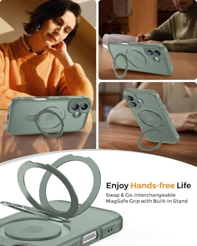 MOCCA Design for iPhone 16 Case with Magnetic Invisible Stand [Full Camera Protection] [Compatible with Magsafe] Military Drop Shockproof Translucent Matte Phone Case Cover 6.1",Calke Green - Thumbnail 4