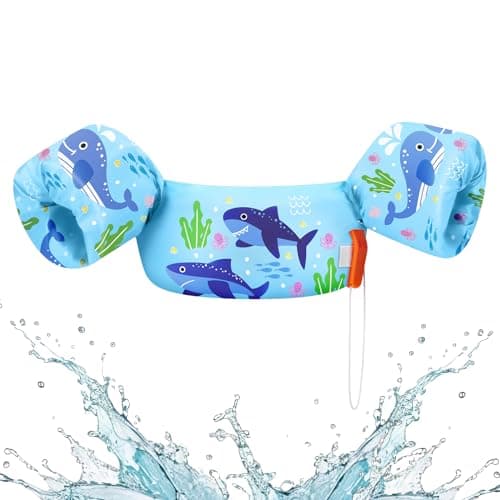 HeySplash Swim Vest for Kids, Toddler Pool Floaties Fit 22-44 Lbs, Children Swimming Vest with Adjustable Strap, Swim Jacket Water Wings Arm, Puddle Sea Beach Boat Jumper Boy Girl Age 1-6, Blue Shark - Image 1