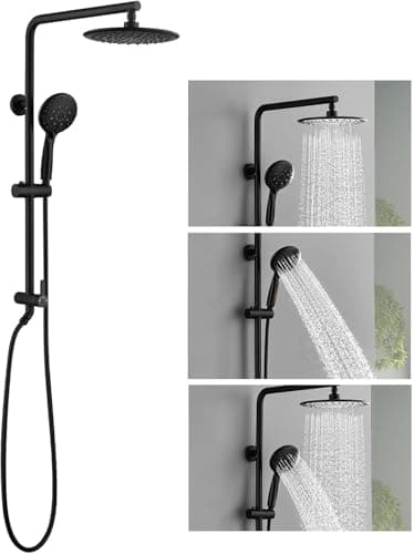 SonTiy Matte Black Rain Shower Head System with Handheld Spray, 360° Adjustable Shower Arm Exposed System with Height Adjustable Holder and 72Inch Long Shower Hose for Whole Family - Image 1