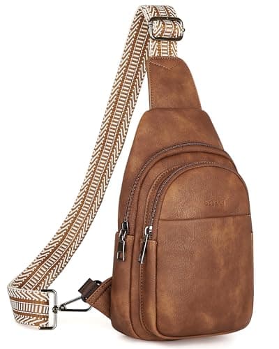 SYTRAH Sling Bag for Women, Crossbody Bags Purse for Women Trendy Vegan Leather Chest Bag with Adjustable Guitar Strap, Mocha Brown - Image 1