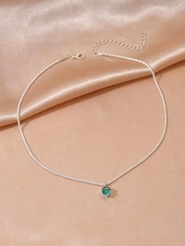 Alegend Diamond Necklaces 14K Sliver Plated Emerald Birthstone Mothers Dainty Cubic Zirconia Pendant Birthday Gifts Jewelry - Thumbnail 2