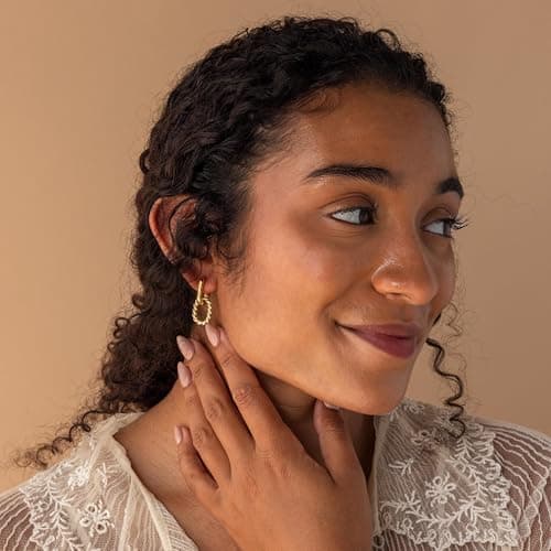 MUMREUES Gold Earrings for Women 14K Gold Plated Paperclip Hoop Dangle Earring Dainty Minimalist Simple Drop Earrings Jewelry Gift for Her - Thumbnail 5