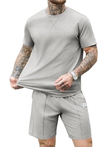 JEMLDL Men's 2 Piece Outfit Summer Sets Comfortable Home Short Sleeve Shirt & Shorts Casual Lounge Wear Set Gray M - Image 1