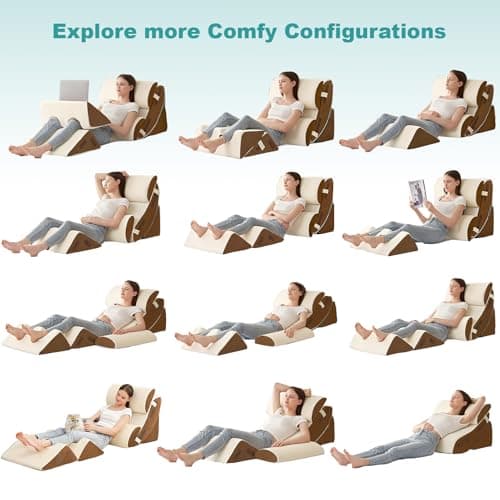 Hansleep Bed Wedge Pillow Set for After Surgery 6PCS, Post Surgery Pillow for Sleep Apnea and Acid Reflux Relief, Adjustable Reading Pillows Back Support with Memory Foam, Beige, 23" - Thumbnail 5