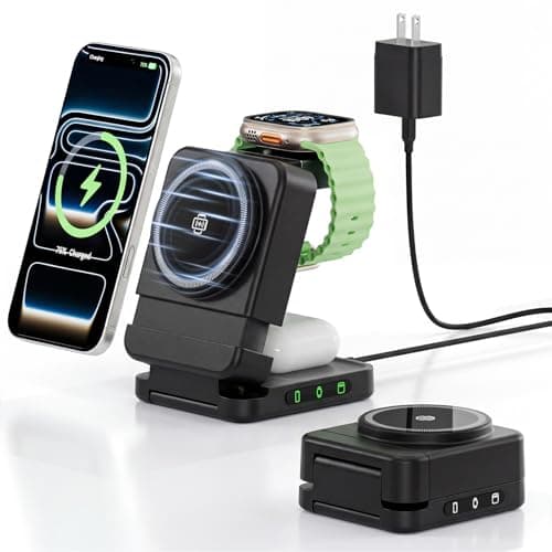 Wireless Charger 3 in 1, Foldable Charging Station for Apple Samsung Multi Devices Charging, Magnetic Charging Stand, Portable Travel Fast 15W Charger Station for iPhone, TWS, iWatch (Black) - Image 1
