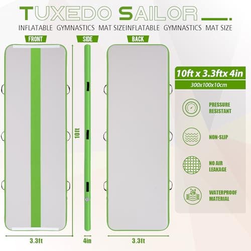 Tuxedo Sailor Inflatable Gymnastics Mat with Electric Pump, Storage Bag, Repair Kit–Air Mat for Home Training, Cheerleading, Yoga - Thumbnail 2