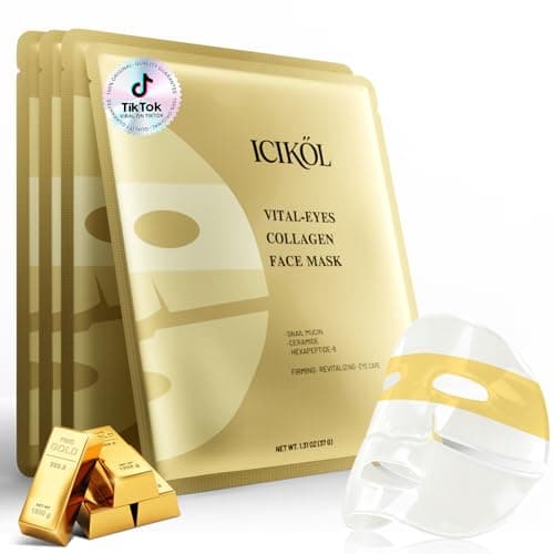 ICIKOL Collagen Face Mask with 24K Gold & Snail Mucin, Extra Eye Care Hydrogel Mask for Age-Defying & Skin Glowing, Overnight Elasticity Repair, 37g x 4 Sheets - Image 1