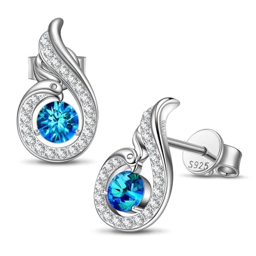 Kate Lynn Phoenix Earrings 925 Sterling Silver Stud Earrings for Women, Blue Crystal Earrings, Birthday Gifts for Women Wife Christmas Mothers Day Gifts for Mom Daughter - Image 1