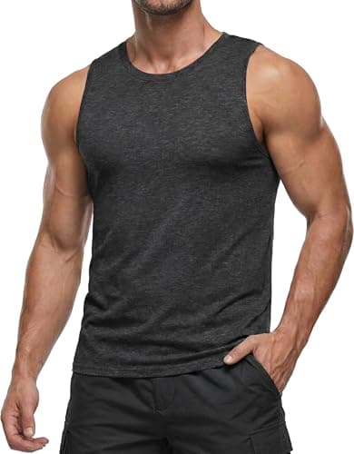 PINSPARK Men's Workout Tank Tops Sleeveless Tee Shirts Men Muscle Shirt Gym T Shirts Running Beach Swimming Fitness Clothing 2XL Black - Image 1