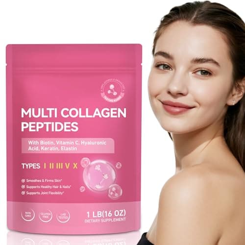 Multi Collagen Peptides Powder with Type I II III V X for Skin Joints Bones Hair and Nails Enhanced with Vitamin C Biotin Hyaluronic Acid Keratin Elastin for Comprehensive Beauty and Wellness Support - Image 1