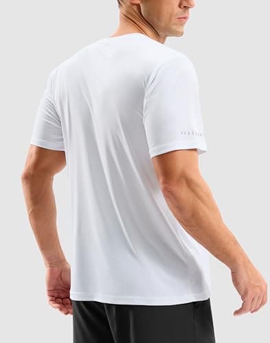 Men's Workout Breathable T-Shirts Dry Fit UPF 50+ Sun Shirts Moisture Wicking Cooling Tee for Athletic, Running, Hiking (White, L) - Thumbnail 2