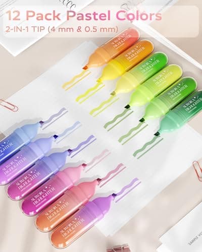 Four Candies 12 Pcs Highlighters Assorted Colors, Cute Pastel Highlighter Set, Dry Quickly, Soft Chisel Tip, No Bleed Highlighter, Aesthetic Highlighters fo Purple Christmas Gifts - Thumbnail 2