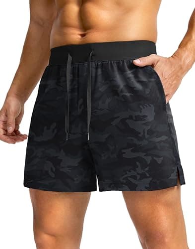 Soothfeel Men's Running Shorts with Zipper Pockets 9"/ 7"/ 5" Lightweight Quick Dry Basketball Gym Workout Athletic Shorts for Men (Grey Camo, S) - Image 1