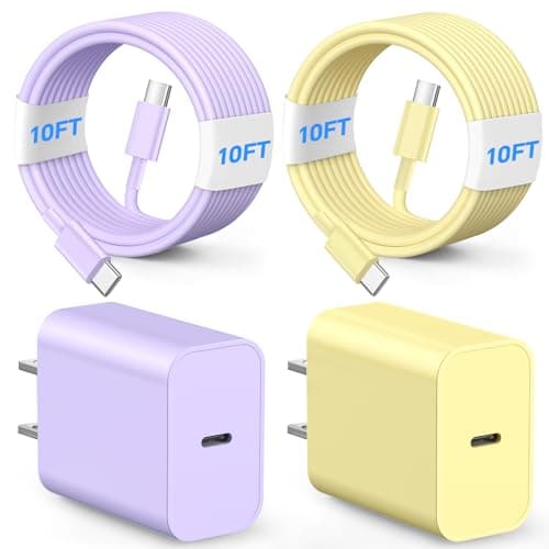 CXEVGBN Phone Chager Fast Charging, 2Pack 10FT 20W USB C Charger Block, Fast Charging Cord, Compatible with Phone17/17 Plus/16 Plus/16 Pro/16 Max/Phone 15/15 Max/Pad Pro - Purple and Yellow - Image 1