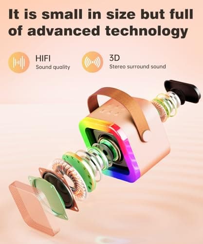 Mini Karaoke Machine Speaker for Kids Adults,Portable Bluetooth with 1-2 Wireless Microphones,Christmas Birthday Gifts Toys Girls Boys Ages 4, 5, 6,7, 8,9,10,11,12+ Years Old Toddler (Pink - 2 Mic) - Thumbnail 3