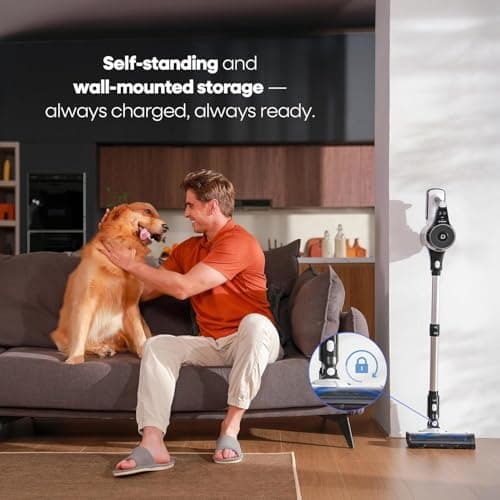 YONNDER Cordless Vacuum Cleaner, 550W 55KPA 70Mins Powerful Vacuum Cleaners for Home, with Anti-Tangle, LED Display Screen, Self-Standing Stick Vacuum for Hardwood Floors/Pet Hair/Carpet, M1 - Thumbnail 5