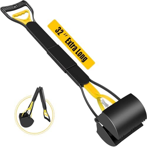 Glowspire 32 inch Long Handle Pooper Scooper for Dogs, Heavy Duty Foldable Dog Poop Picker Upper, One-Handed Operation, No Bending Cleanup Tool for Yard & Lawn, Avoids Touching Dog Poop