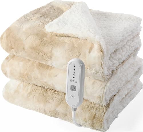 Dowin Electric Blanket Full Size,72"x84" Faux Fur Heated Blanket with Single Controller, 5 Heating Levels &10 Hrs Auto-Off,Machine Washable,Beige - Image 1