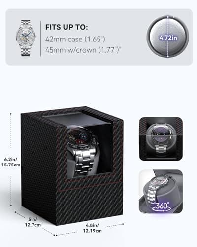 KAVYIA Automatic Watch Winder with Japanese Motor – Silent Adjustable Rotation, Premium PU Leather Exterior and Soft Flexible Watch Pillows, for Father's Day Gift for Him, Birthday Gift - Thumbnail 5