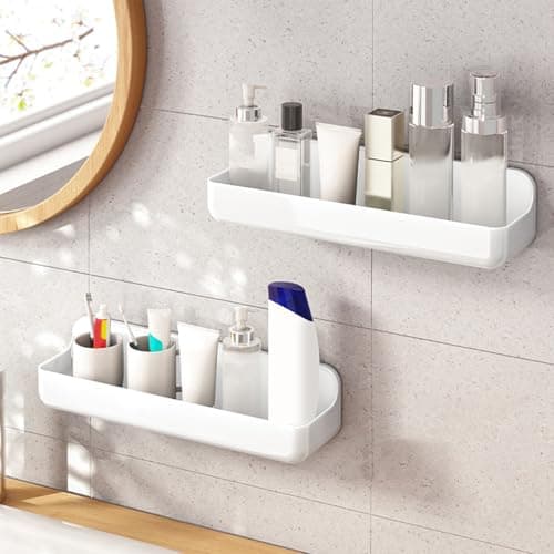 Diesisa 2pc Acrylic Wall Mounted Shower Caddy, Adhesive Shelf, Bathroom Shelves for Wall, No Drilling Hang Walls,Stick on Shelf, with Self Adhesive Tape, for Bathroom, Kitchen, Living Room - Image 1