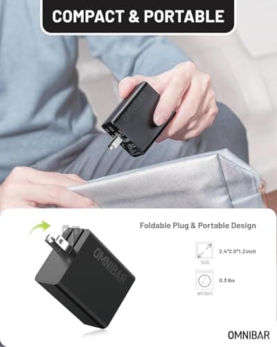 Omnibar 65W USB C Charger, 3-Port GaN Compact USB C Wall Charger Block with Foldable Plug, Type C Charger Fast Charging Block for MacBook, iPad, iPhone 17/16/15/14, Samsung S26/S25/S24, Switch, Black - Thumbnail 6