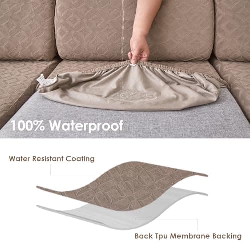 Couch Cushion Covers Waterproof, Stretch Sectional Couch Covers, Sofa, Cushion Covers Washable, Non Slip Magic Sofa Covers, Sofa Slipcovers with Elastic Bottom, 3 Straps, Pet-Friendly (Loveseat Cover) - Thumbnail 2