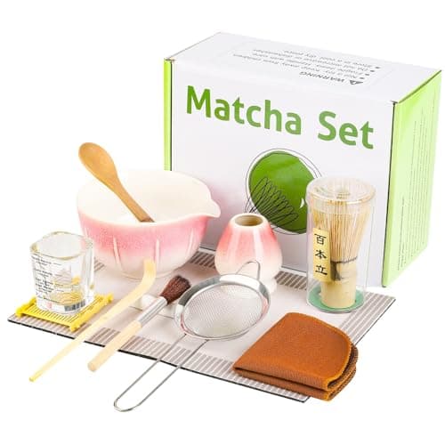 12 Pcs Matcha Whisk Set - Matcha Set Includes Ceramics Matcha Bowl and Cup, Matcha Kit for Ceremony Making Tools, Gift for Family/Friend （Gradient pink） - Image 1