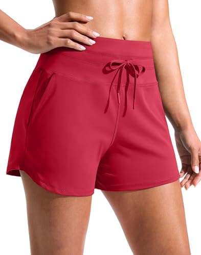 Soothfeel Women's Athletic Running Shorts with Pockets 3.5" Quick Dry High Waisted Workout Active Gym Shorts for Women Red 2XL - Image 1