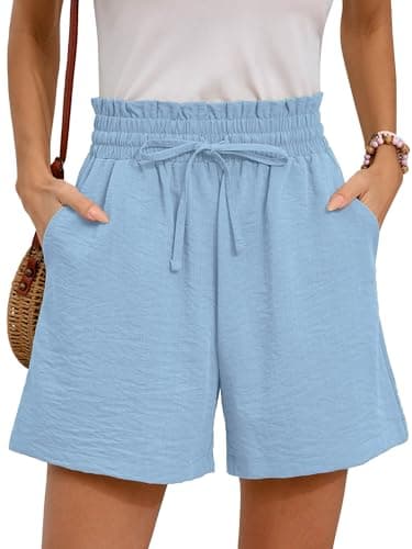 Moodclo Women's Wide Leg Shorts Light Blue X-Large Summer Comfy Casual with Pockets High Waisted Drawstring 2025 Flowy Beach Vacation Trendy Clothes - Image 1